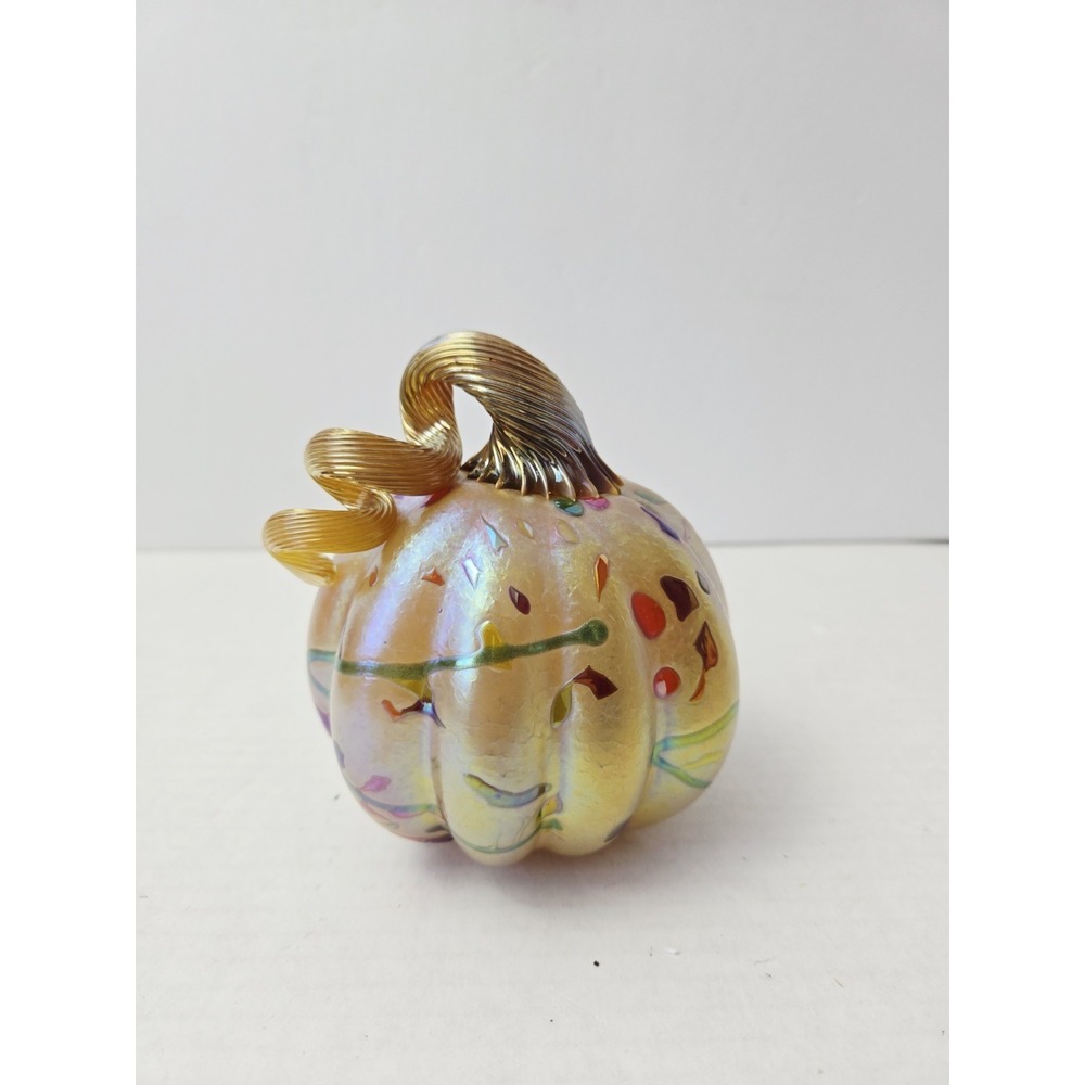 Art Glass pumpkin statue multicolor 4 1/2" hand blown